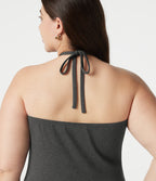 Plus Size Halter Tie Back Maxi Dress with Pockets — Darl Gray Floral Yarn — view 6