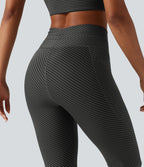 High Waisted Drawstring Twill Stripe Yoga Leggings with Pockets — Steel Stripe — view 5
