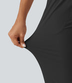 High Waisted Drawstring Ruched Yoga Joggers with Pockets — Black — view 6