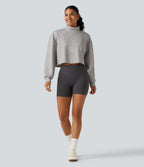 Mock Neck Long Sleeve Relaxed Cropped Casual Sweatshirt — Fog Gray — view 6