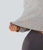 Mock Neck Long Sleeve Relaxed Cropped Casual Sweatshirt — Fog Gray — view 5