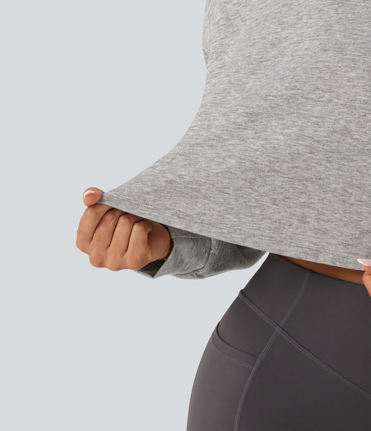Mock Neck Long Sleeve Relaxed Cropped Casual Sweatshirt — Fog Gray — view 5