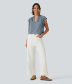 Wrinkle Recovery V Neck Sleeveless Ruched Boxy Casual Blouse — Mountain Spring — view 6