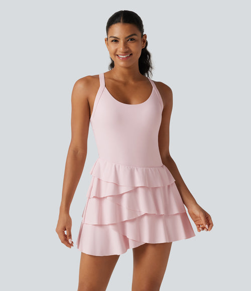 Airy Built-in Bra Layered Ruffle Hem 2-in-1 InstantCool Mini Tennis Active Dress with Pockets-Edition — Pale Lilac — view 2