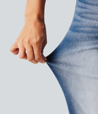 High Waisted Tummy Control Straight Leg Washed Casual Jeans with Pockets — Baja Blue Denim — view 6