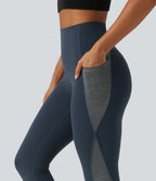 High Waisted Tummy Control Color Block Yoga Leggings with Pockets — Carbon — view 5