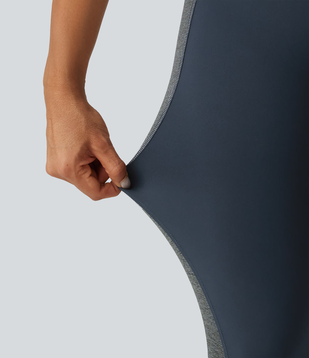 High Waisted Tummy Control Color Block Yoga Leggings with Pockets — Carbon — view 8