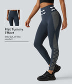 High Waisted Tummy Control Color Block Yoga Leggings with Pockets — Carbon — view 1