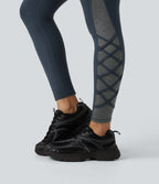 High Waisted Tummy Control Color Block Yoga Leggings with Pockets — Carbon — view 4