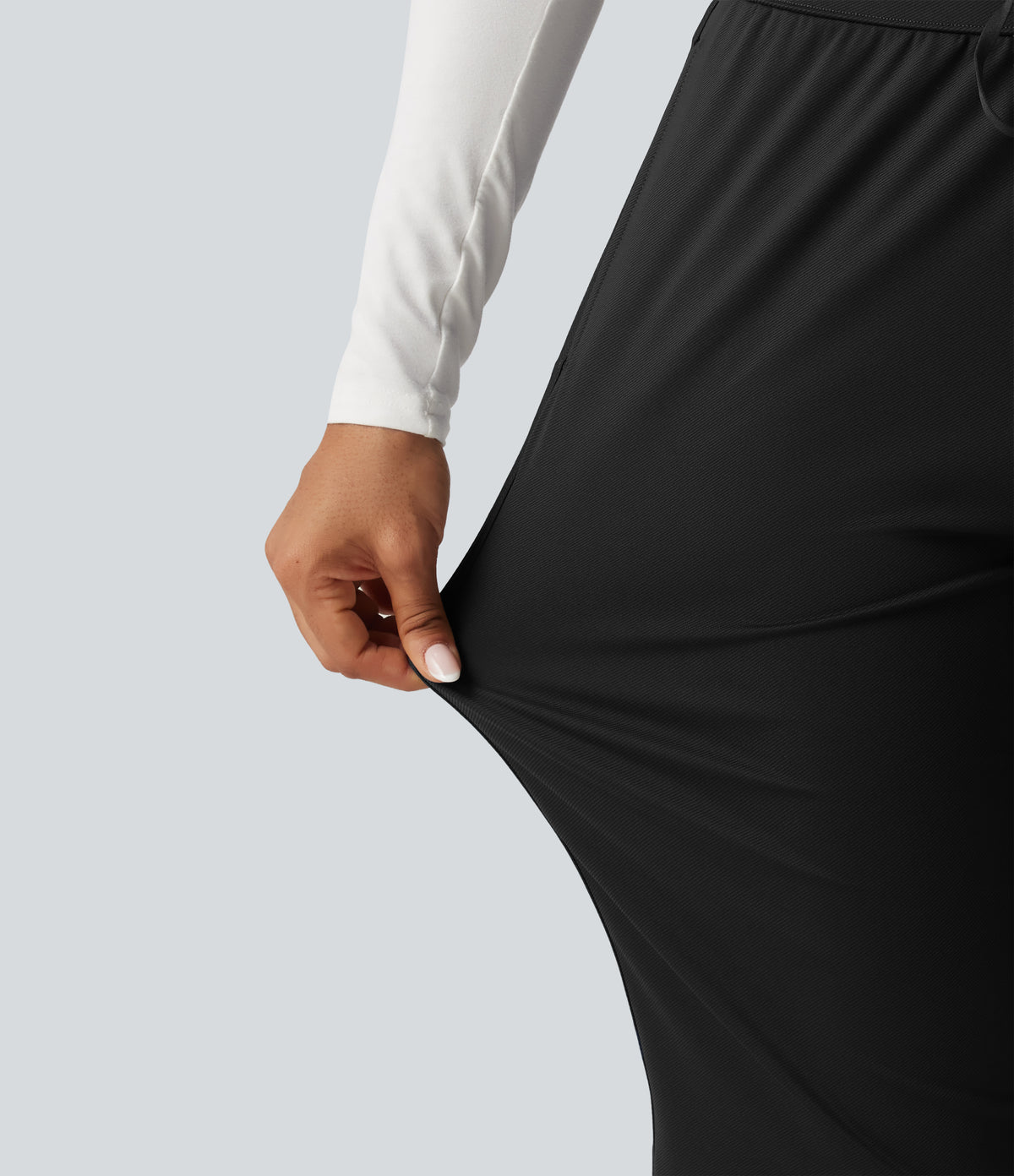 Mid Rise Drawstring Curved Hem Pedal Pusher Quick Dry Golf Trousers with Pockets-UPF40+ — Black — view 6