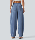 Mid Rise Drawstring Barrel Leg Casual Jeans with Pockets — Vallarta Blue Denim — view 2