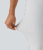 High Waisted Drawstring Stripe Flare Yoga Trousers with Pockets — Zebra Ripple — view 6