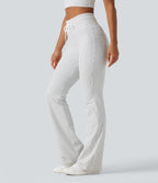 High Waisted Drawstring Stripe Flare Yoga Trousers with Pockets — Zebra Ripple — view 1