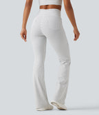 High Waisted Drawstring Stripe Flare Yoga Trousers with Pockets — Zebra Ripple — view 2