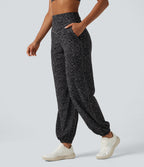 Leopard Print High Waisted Tummy Control Yoga Joggers with Pockets — Shadow Leopard — view 3