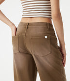 Asymmetric Low Rise Wide Leg Colorful Washed Casual Jeans with Pockets — Caramel Café — view 4