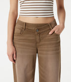 Asymmetric Low Rise Wide Leg Colorful Washed Casual Jeans with Pockets — Caramel Café — view 5