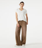Asymmetric Low Rise Wide Leg Colorful Washed Casual Jeans with Pockets — Caramel Café — view 7