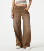 Asymmetric Low Rise Wide Leg Colorful Washed Casual Jeans with Pockets — Caramel Café — view 1