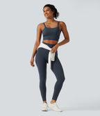 High Waisted Tummy Control Shaping Yoga Leggings with Pockets — Carbon — view 8