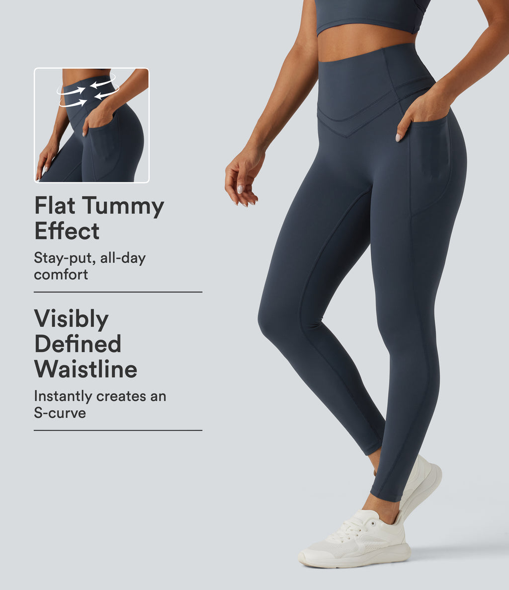 High Waisted Tummy Control Shaping Yoga Leggings with Pockets — Carbon — view 1