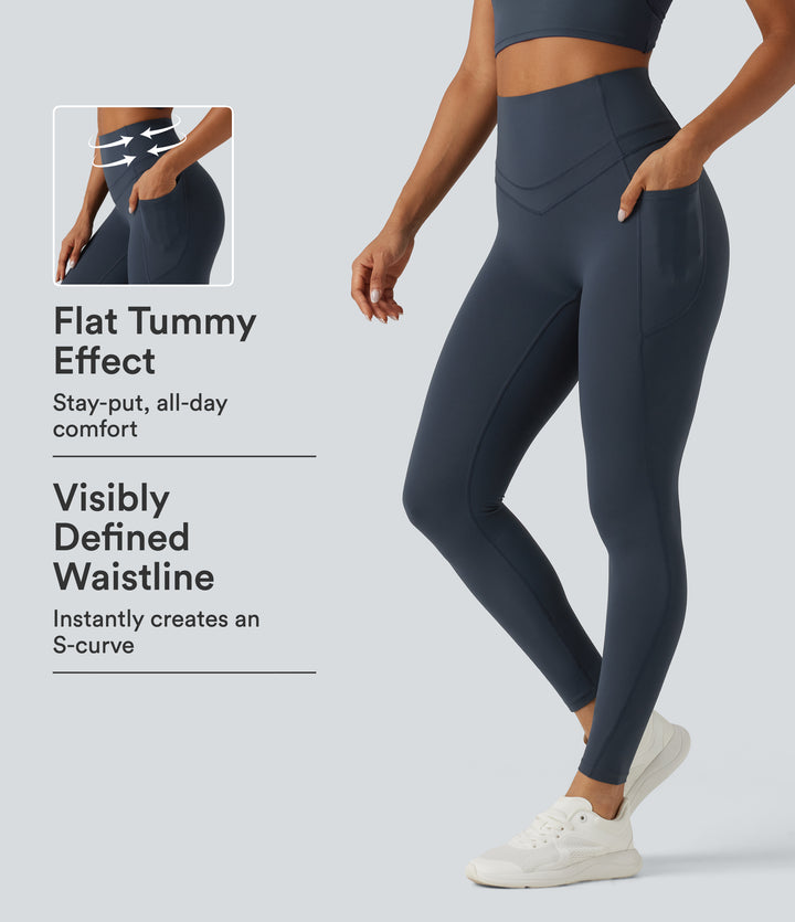High Waisted Tummy Control Shaping Yoga Leggings with Pockets — Carbon — view 1