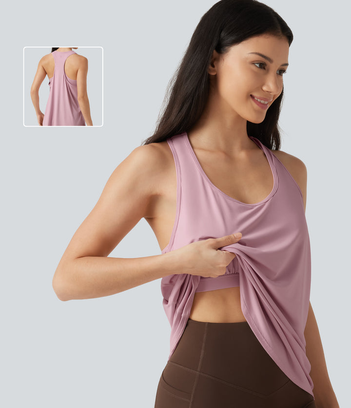 U Neck Built-in Bra Racerback InstantCool Casual Tank Top-UPF50+ — Pink Nectar — view 1