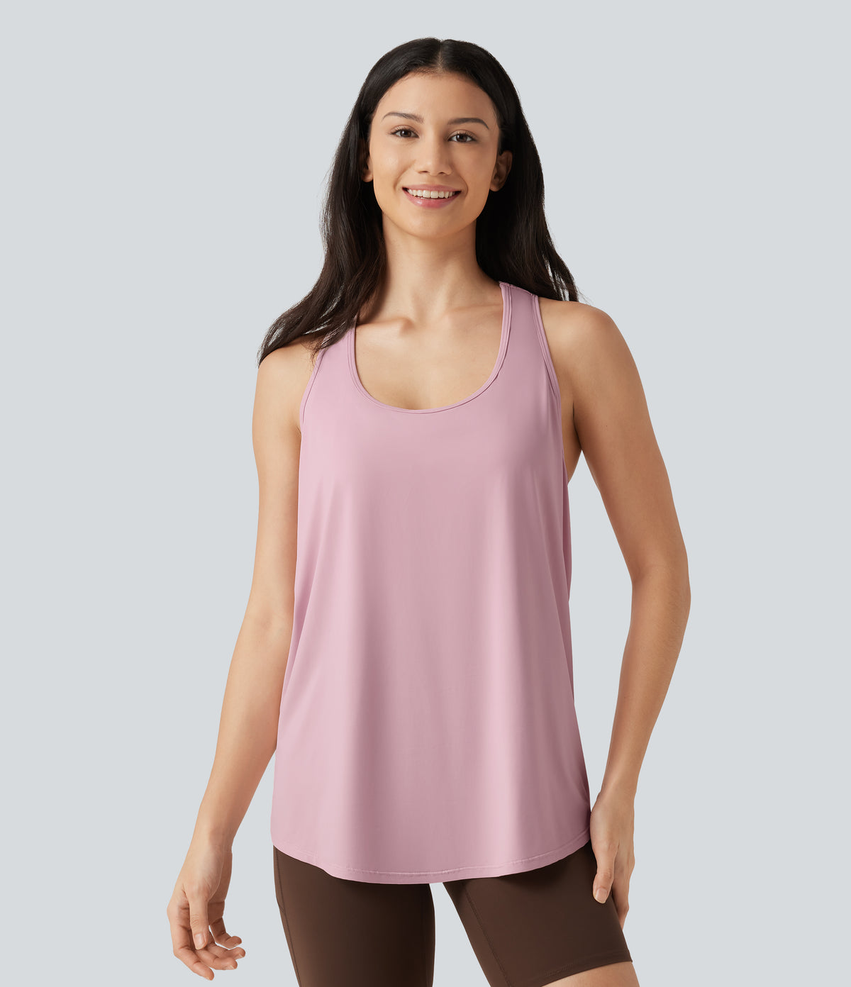U Neck Built-in Bra Racerback InstantCool Casual Tank Top-UPF50+ — Pink Nectar — view 3