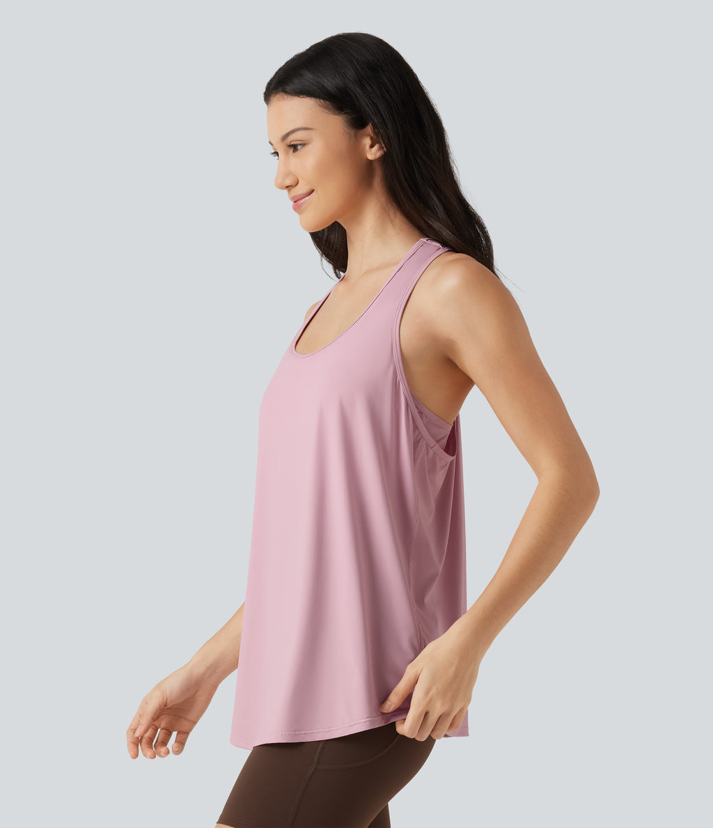 U Neck Built-in Bra Racerback InstantCool Casual Tank Top-UPF50+ — Pink Nectar — view 4