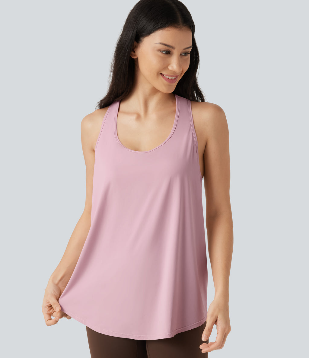 U Neck Built-in Bra Racerback InstantCool Casual Tank Top-UPF50+ — Pink Nectar — view 6
