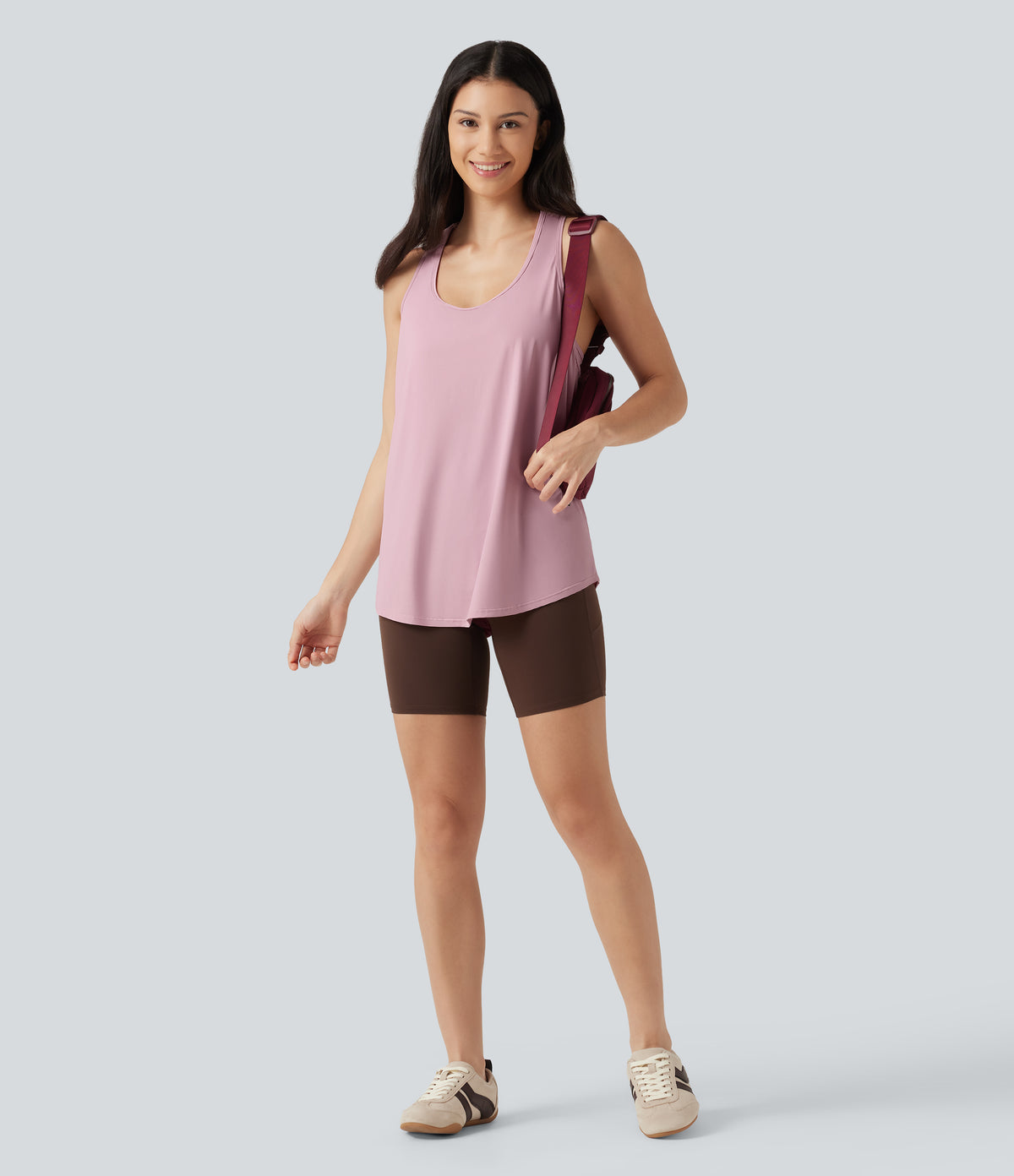 U Neck Built-in Bra Racerback InstantCool Casual Tank Top-UPF50+ — Pink Nectar — view 8