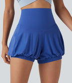 High Waisted Tummy Control Dance Bubble Shorts 4'' with Pockets — Beaucoup Blue — view 6
