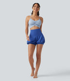 High Waisted Tummy Control Dance Bubble Shorts 4'' with Pockets — Beaucoup Blue — view 8