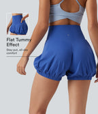 High Waisted Tummy Control Dance Bubble Shorts 4'' with Pockets — Beaucoup Blue — view 1