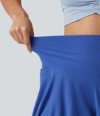 High Waisted Tummy Control Dance Bubble Shorts 4'' with Pockets — Beaucoup Blue — view 7