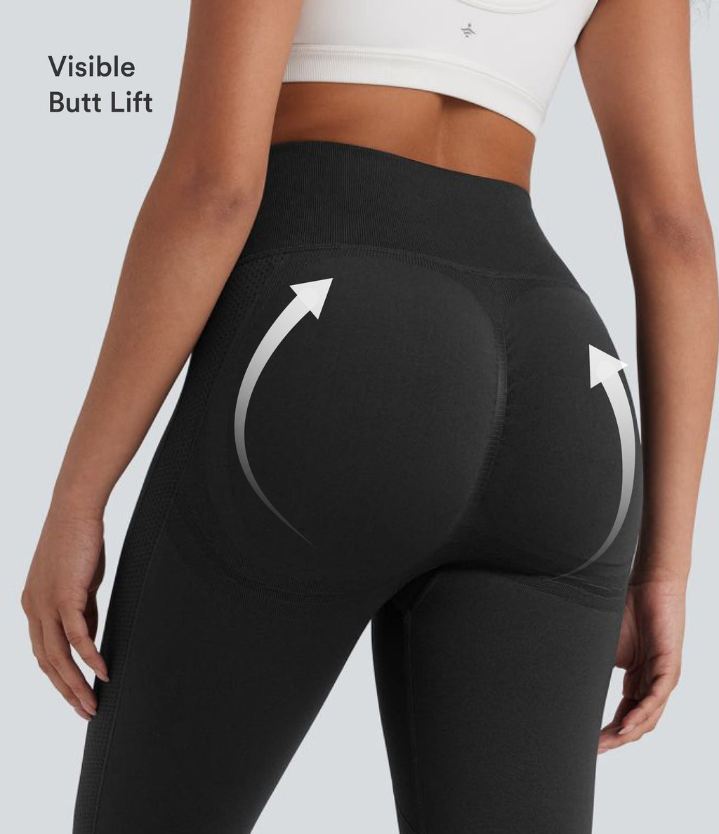 OneForm Seamless Flow High Waisted Tummy Control Butt Lifting Yoga Leggings — Black — view 4