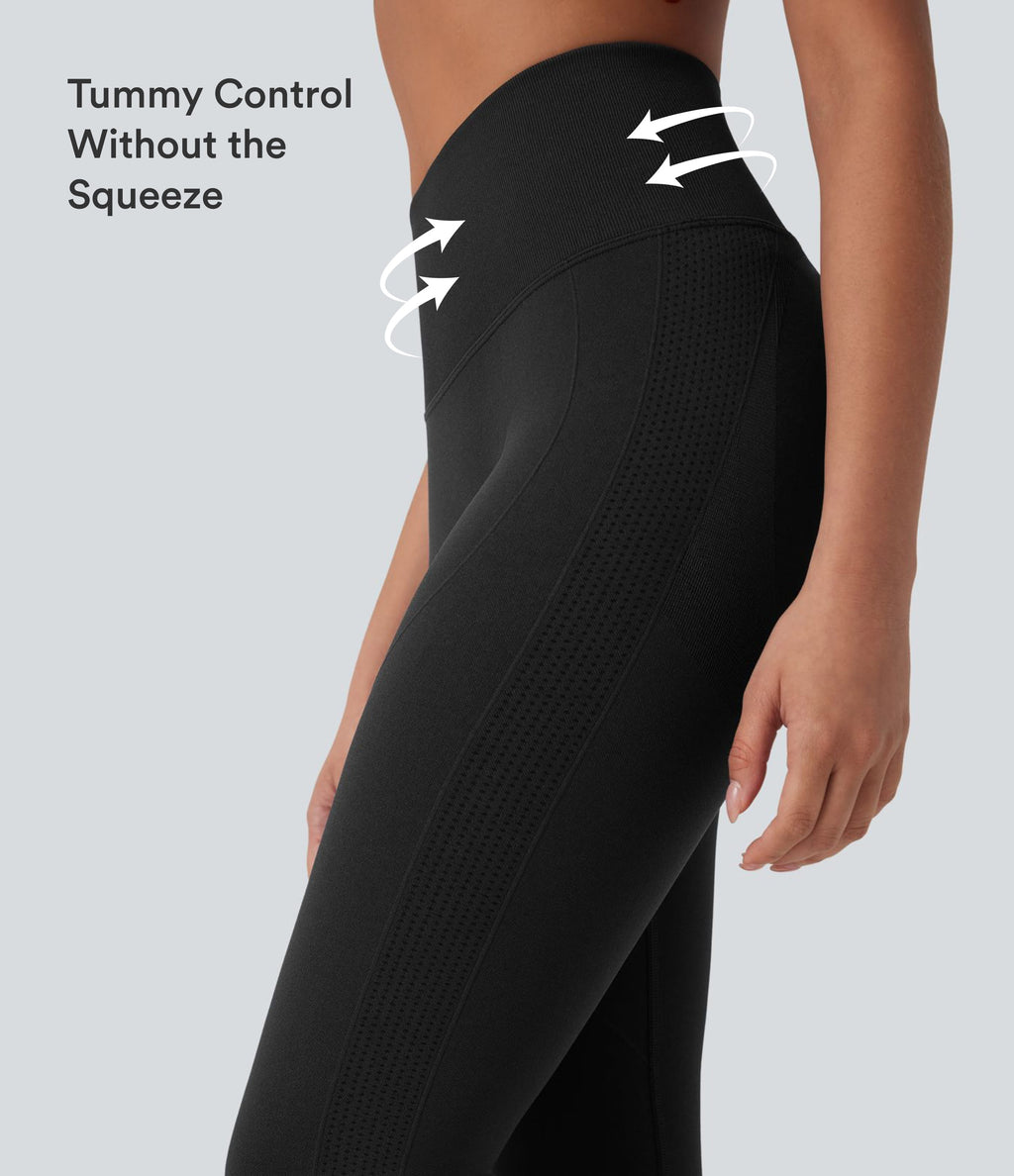 OneForm Seamless Flow High Waisted Tummy Control Butt Lifting Yoga Leggings — Black — view 3