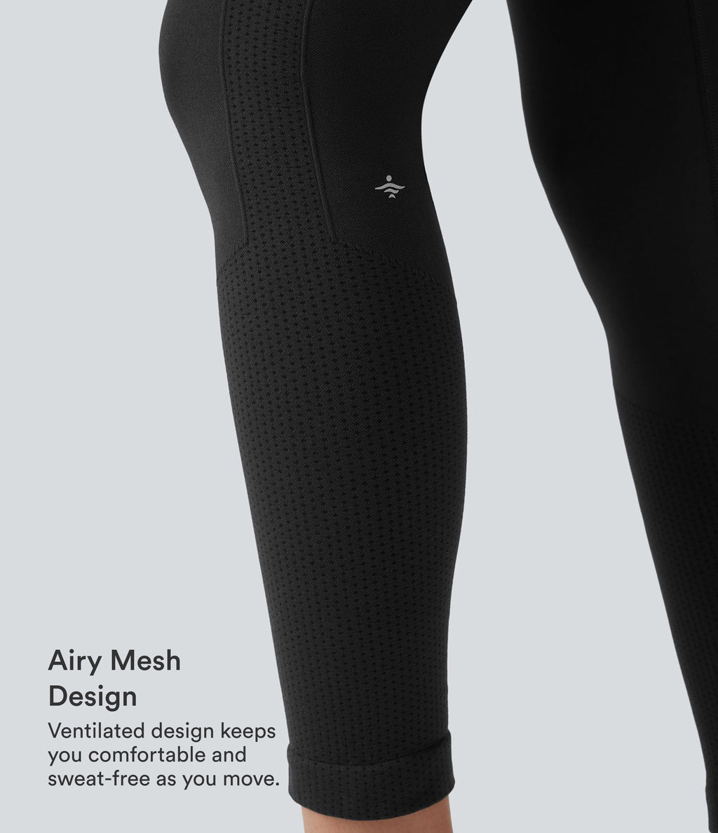 OneForm Seamless Flow High Waisted Tummy Control Butt Lifting Yoga Leggings — Black — view 5