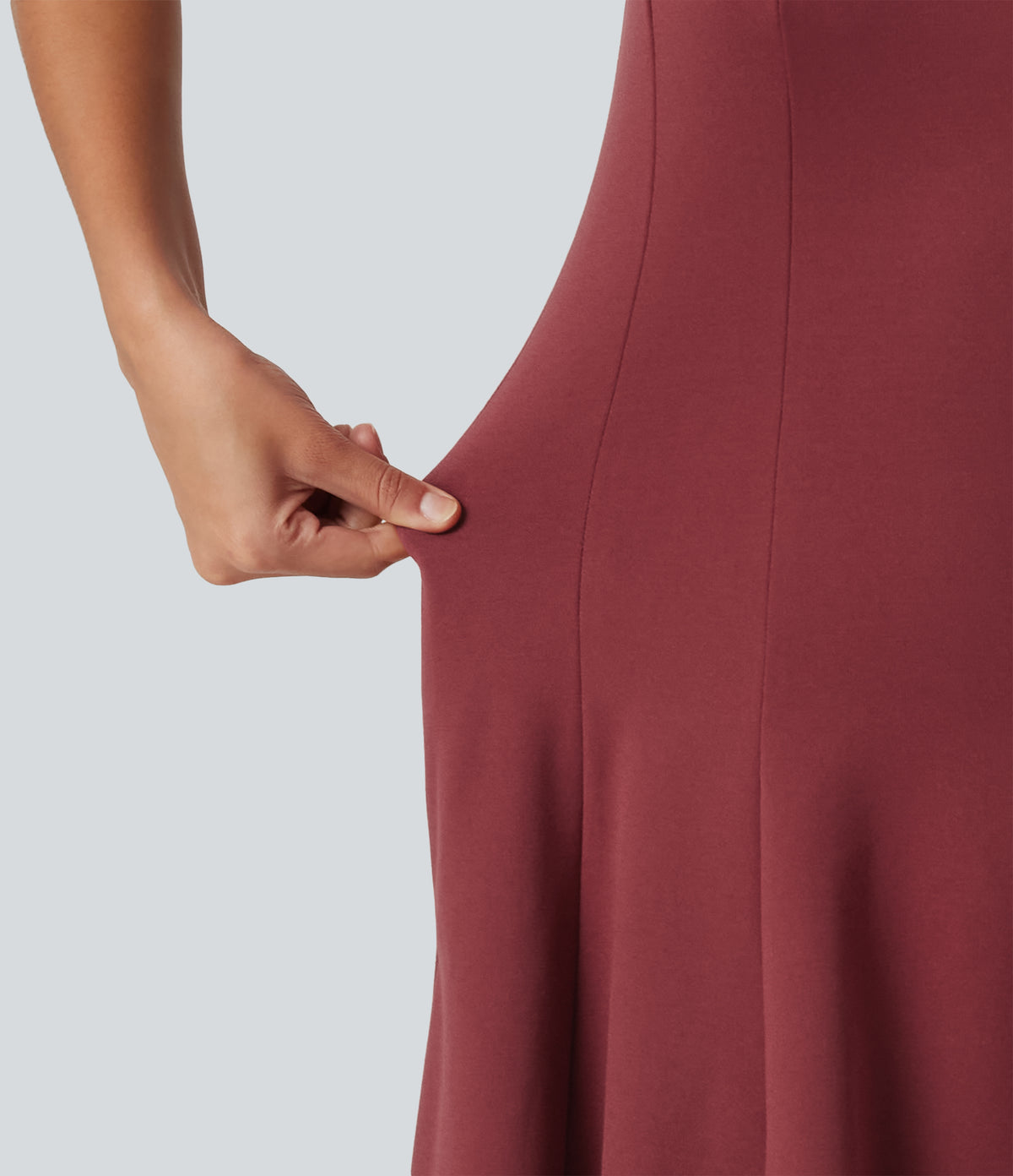 Boat Neck Sleeveless Flare Mini Work Dress with Pockets — Burnt Russet — view 5
