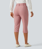 High Waisted Tapered Waffle Capri Work Trousers with Pockets — Rose Tan — view 2