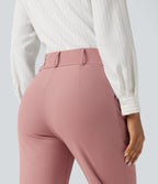 High Waisted Tapered Waffle Capri Work Trousers with Pockets — Rose Tan — view 4