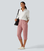 High Waisted Tapered Waffle Capri Work Trousers with Pockets — Rose Tan — view 7