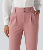 High Waisted Tapered Waffle Capri Work Trousers with Pockets — Rose Tan — view 5