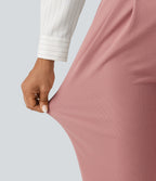 High Waisted Tapered Waffle Capri Work Trousers with Pockets — Rose Tan — view 6