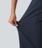 High Waisted Barrel Leg Casual Trousers with Pockets — Midnight Blue — view 6