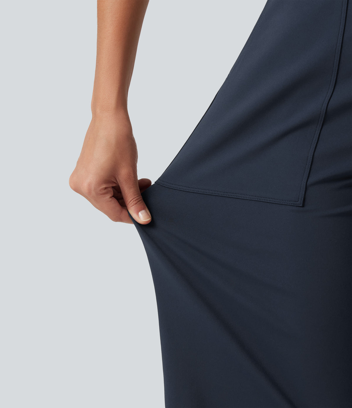 High Waisted Barrel Leg Casual Trousers with Pockets — Midnight Blue — view 6