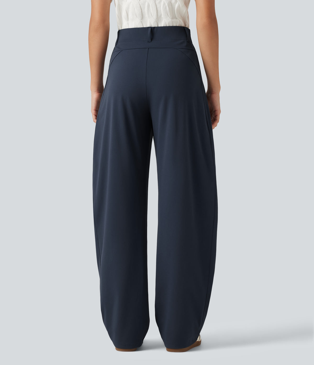 High Waisted Barrel Leg Casual Trousers with Pockets — Midnight Blue — view 2