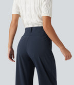 High Waisted Barrel Leg Casual Trousers with Pockets — Midnight Blue — view 5