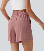 High Waisted Casual Linen-Feel Shorts 5“ with Pockets — Rosette — view 2