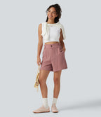 High Waisted Casual Linen-Feel Shorts 5“ with Pockets — Rosette — view 7